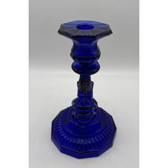 VINTAGE COBALT BLUE GLASS KOI FISH DRAGON TAPER CANDLESTICK CANDLE HOLDER. - Picture 3 of 7